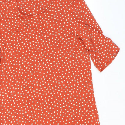 Marks and Spencer Womens Orange Polka Dot Viscose Shift Size 8 Round Neck Pullover