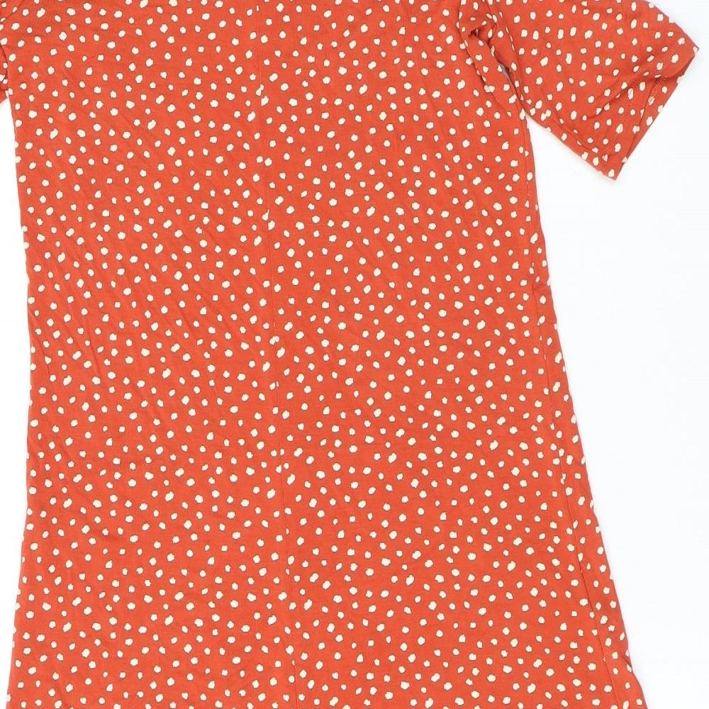 Marks and Spencer Womens Orange Polka Dot Viscose Shift Size 8 Round Neck Pullover