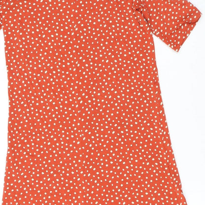Marks and Spencer Womens Orange Polka Dot Viscose Shift Size 8 Round Neck Pullover