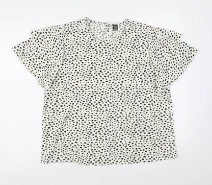 Gomorn Womens White Geometric Polyester Basic T-Shirt Size XL Round Neck