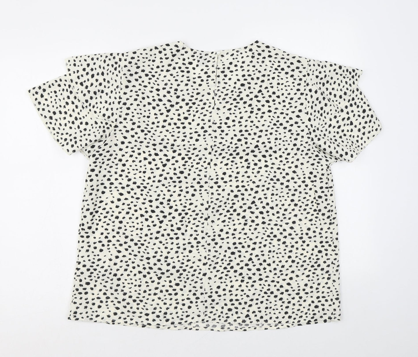 Gomorn Womens White Geometric Polyester Basic T-Shirt Size XL Round Neck