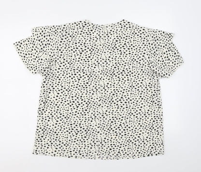 Gomorn Womens White Geometric Polyester Basic T-Shirt Size XL Round Neck