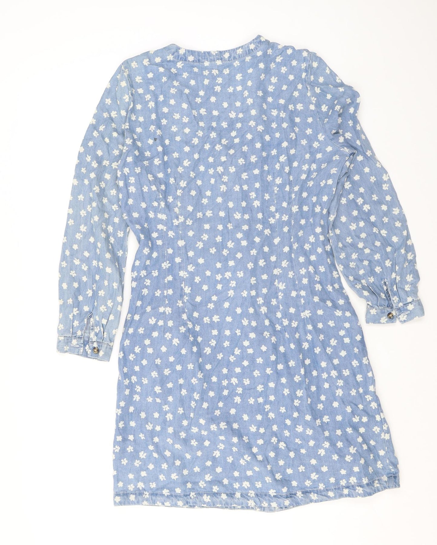 Velvet Heart Womens Blue Fair Isle Cotton Shirt Dress Size S V-Neck Button