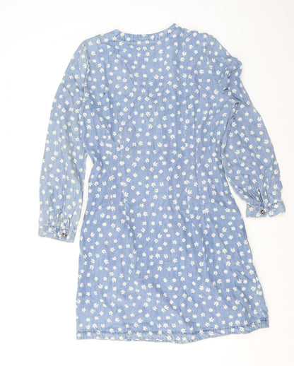 Velvet Heart Womens Blue Fair Isle Cotton Shirt Dress Size S V-Neck Button