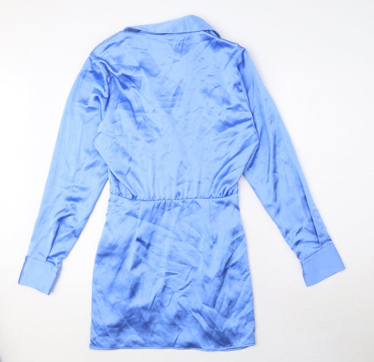 Zara Womens Blue Polyester A-Line Size S Collared Zip