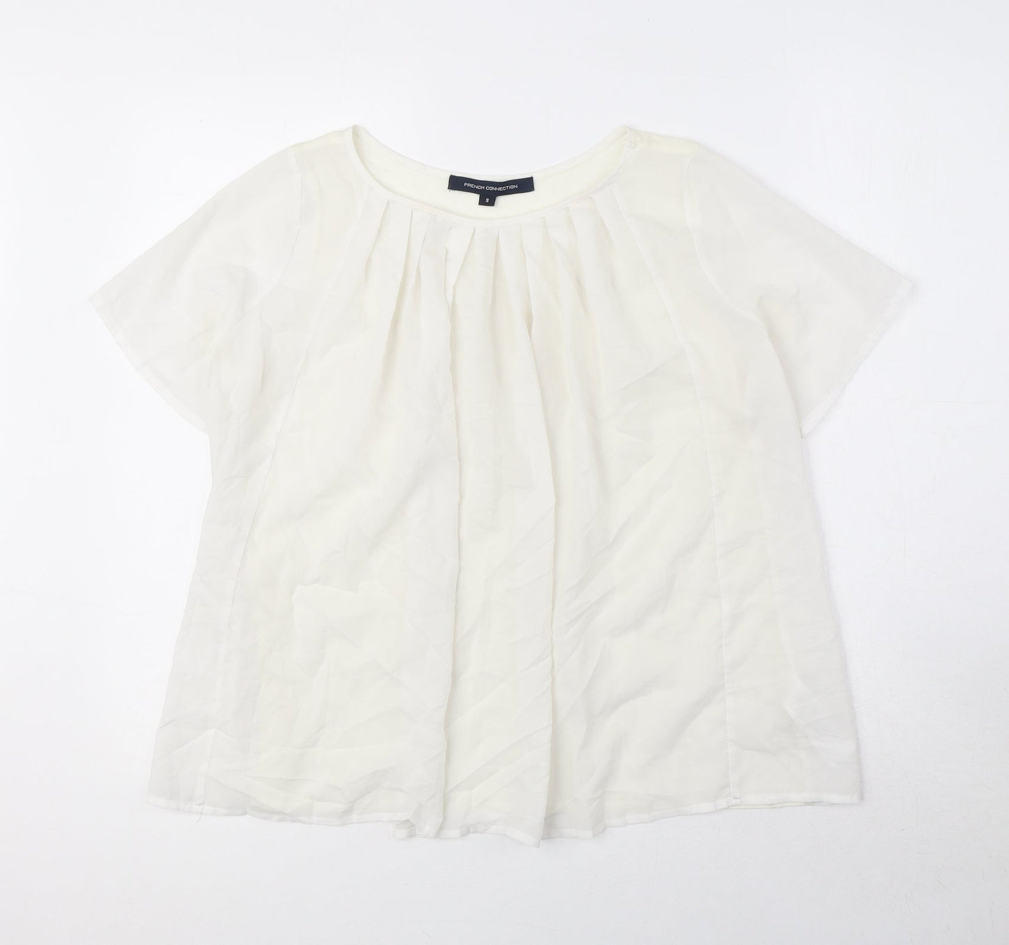 French Connection Womens White Polyester Basic Blouse Size S Round Neck - Pleat Neckline