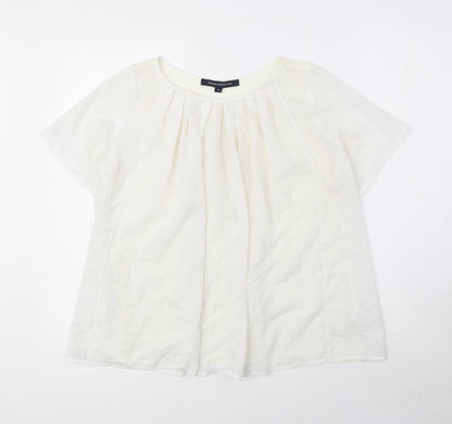 French Connection Womens White Polyester Basic Blouse Size S Round Neck - Pleat Neckline