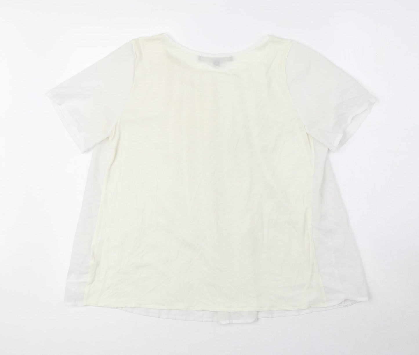 French Connection Womens White Polyester Basic Blouse Size S Round Neck - Pleat Neckline