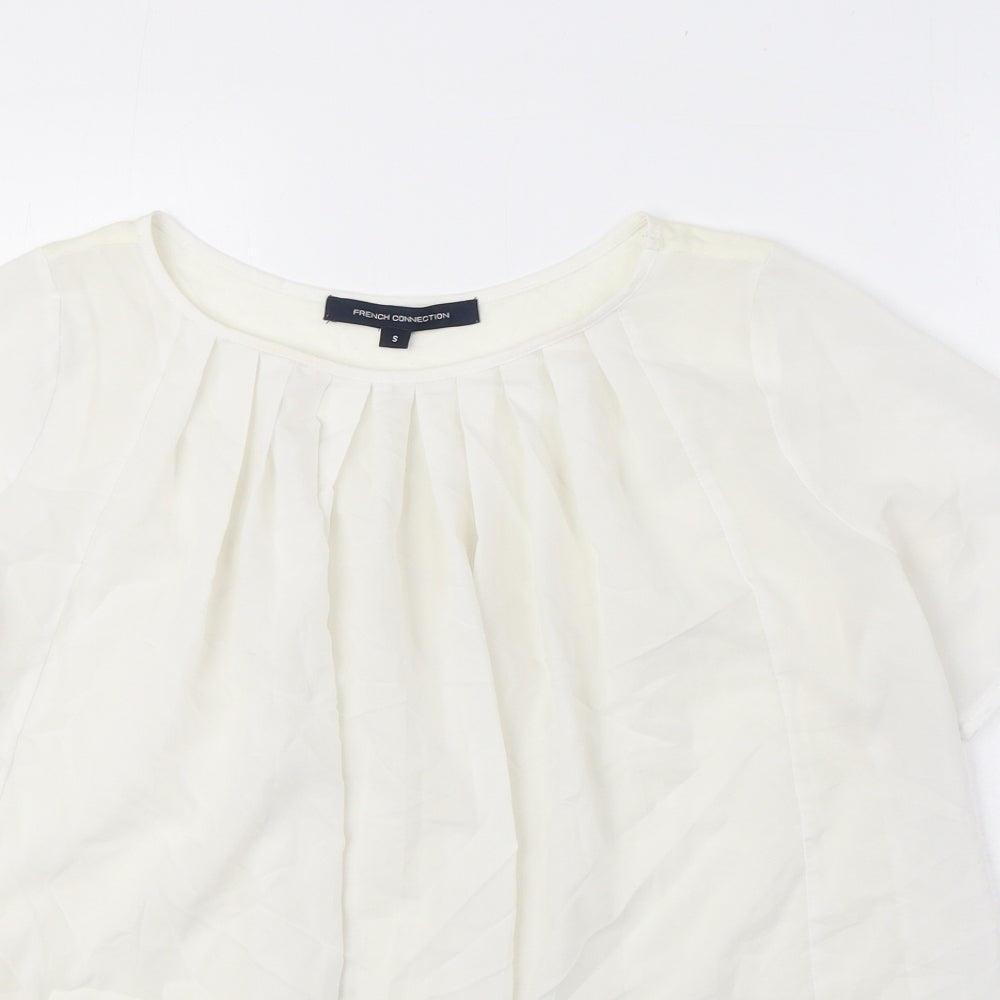 French Connection Womens White Polyester Basic Blouse Size S Round Neck - Pleat Neckline