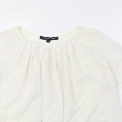 French Connection Womens White Polyester Basic Blouse Size S Round Neck - Pleat Neckline
