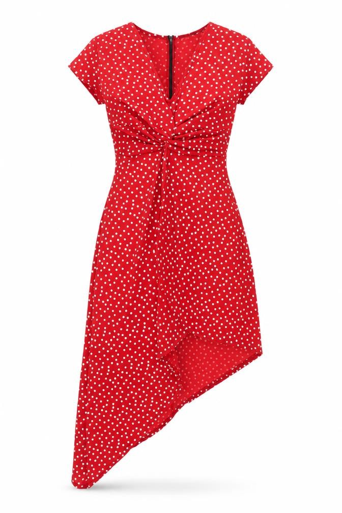 PRETTYLITTLETHING Womens Red Polka Dot Polyester Fit & Flare Size 8 V-Neck Zip