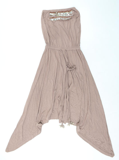 Monsoon Womens Beige Viscose Fit & Flare Size S Off the Shoulder Tie