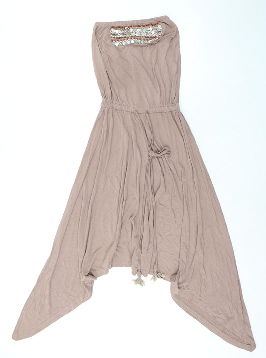 Monsoon Womens Beige Viscose Fit & Flare Size S Off the Shoulder Tie