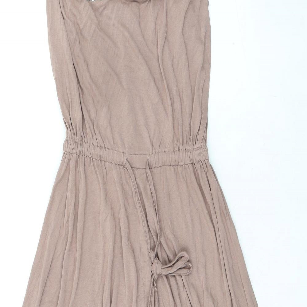 Monsoon Womens Beige Viscose Fit & Flare Size S Off the Shoulder Tie