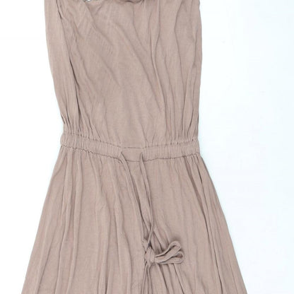 Monsoon Womens Beige Viscose Fit & Flare Size S Off the Shoulder Tie