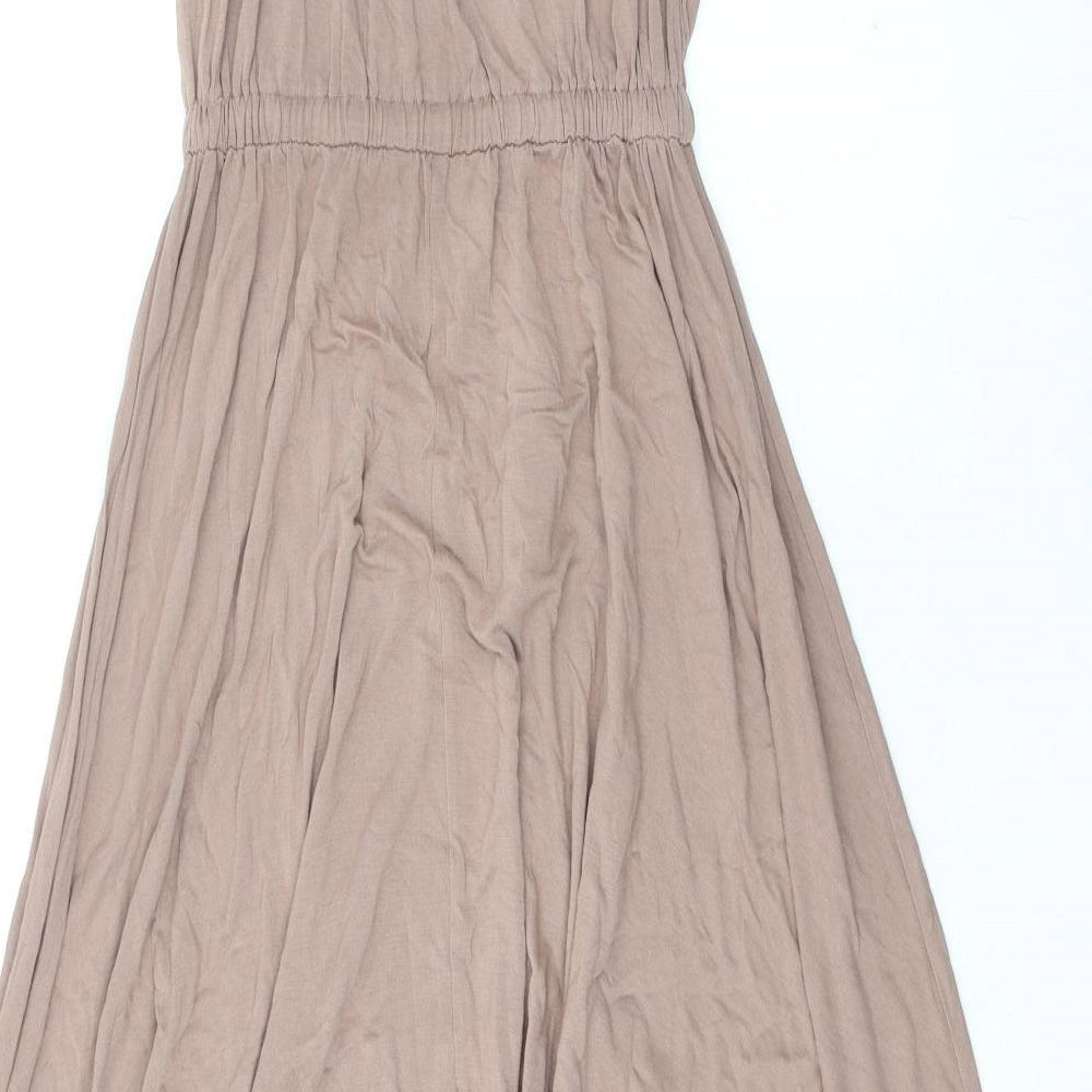 Monsoon Womens Beige Viscose Fit & Flare Size S Off the Shoulder Tie