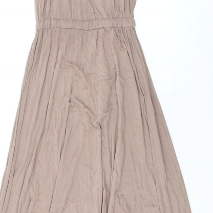 Monsoon Womens Beige Viscose Fit & Flare Size S Off the Shoulder Tie