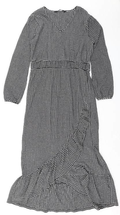 AKDL Womens Black Geometric Polyester Maxi Size M V-Neck Pullover