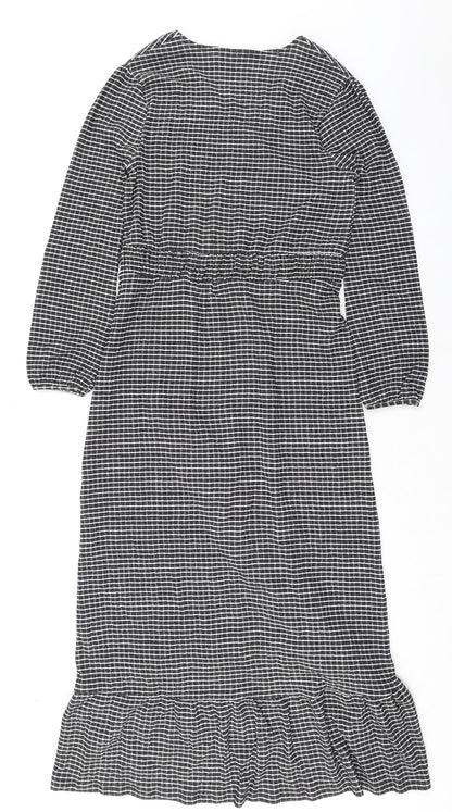 AKDL Womens Black Geometric Polyester Maxi Size M V-Neck Pullover