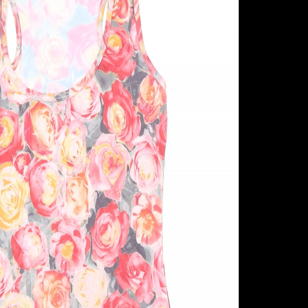 Cotton Candy Womens Multicoloured Floral Nylon Mini Size S Scoop Neck Pullover