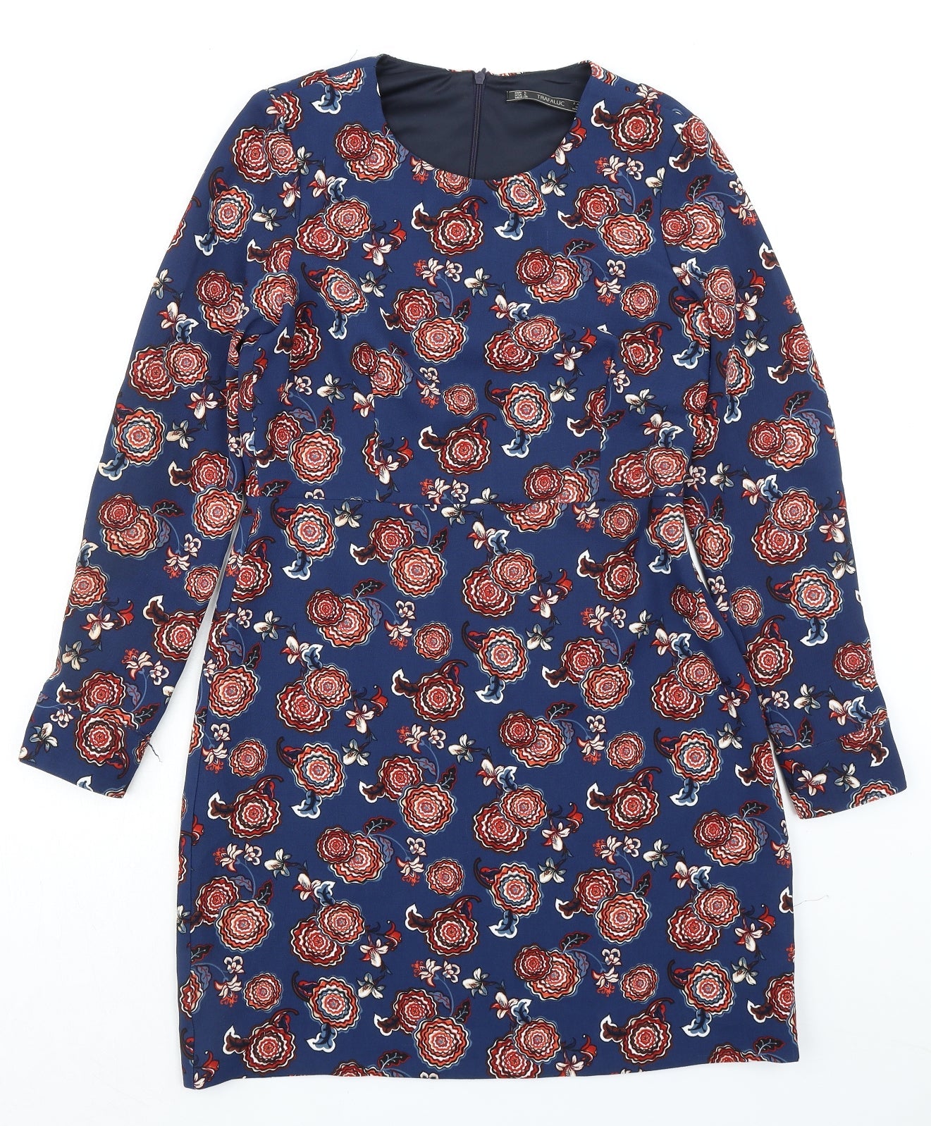 Zara Womens Multicoloured Floral Polyester A-Line Size L Round Neck Zip