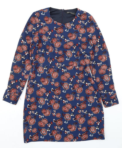 Zara Womens Multicoloured Floral Polyester A-Line Size L Round Neck Zip