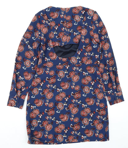 Zara Womens Multicoloured Floral Polyester A-Line Size L Round Neck Zip