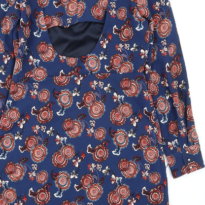 Zara Womens Multicoloured Floral Polyester A-Line Size L Round Neck Zip