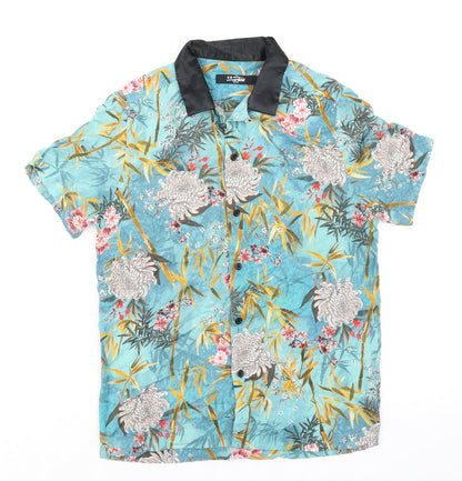 Jade Mens Multicoloured Geometric Viscose Button-Up Size XS Collared Button - Plant Print