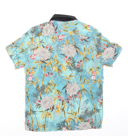 Jade Mens Multicoloured Geometric Viscose Button-Up Size XS Collared Button - Plant Print