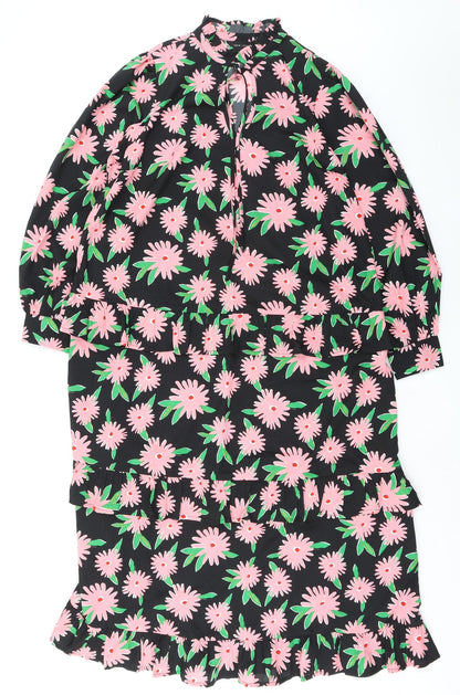 New Look Womens Multicoloured Floral Polyester Shift Size 14 Mock Neck Tie