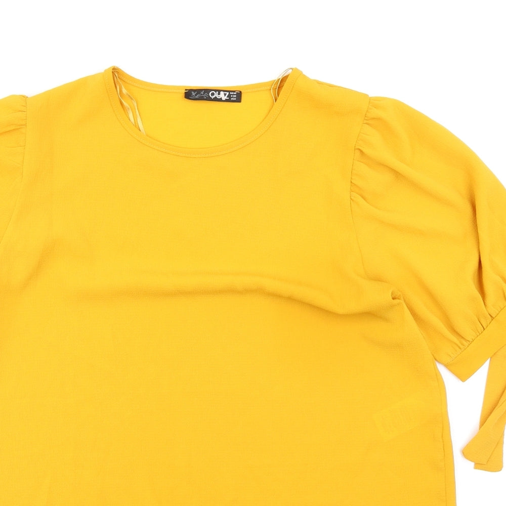 Womens UK Size 10 Quiz Yellow Basic T-Shirt