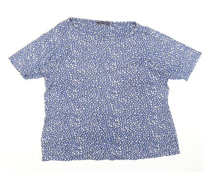 Marks and Spencer Womens Blue Geometric Polyester Basic T-Shirt Size XL Round Neck
