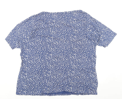 Marks and Spencer Womens Blue Geometric Polyester Basic T-Shirt Size XL Round Neck