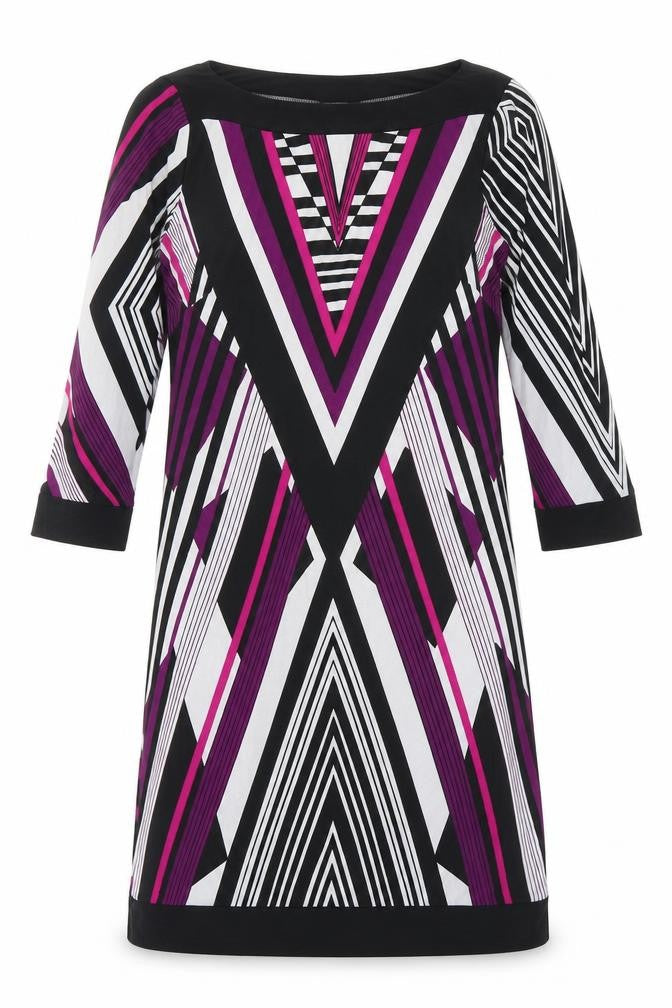 Marks and Spencer Womens Multicoloured Geometric Polyester Shift Size 8 Boat Neck Pullover