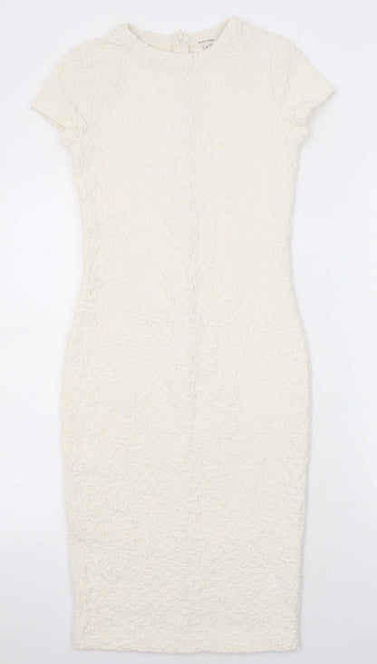 River Island Womens Ivory Geometric Polyester Pencil Dress Size 8 Round Neck Zip