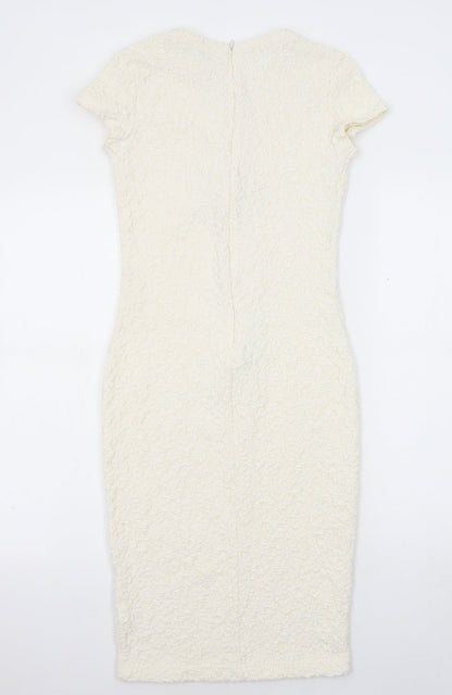 River Island Womens Ivory Geometric Polyester Pencil Dress Size 8 Round Neck Zip