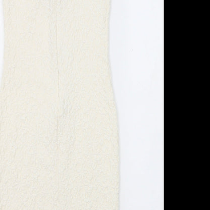 River Island Womens Ivory Geometric Polyester Pencil Dress Size 8 Round Neck Zip