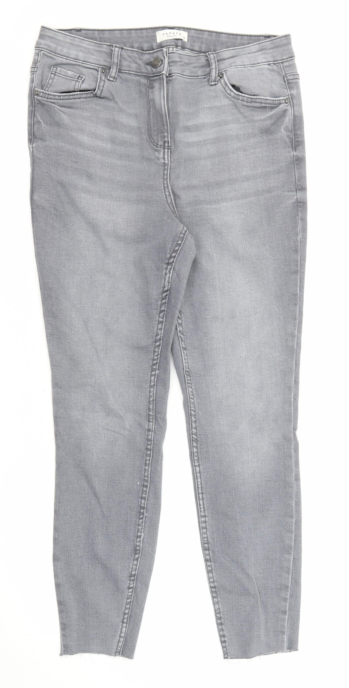 Womens UK Size 14 Papaya Regular Fit Skinny Grey Jeans