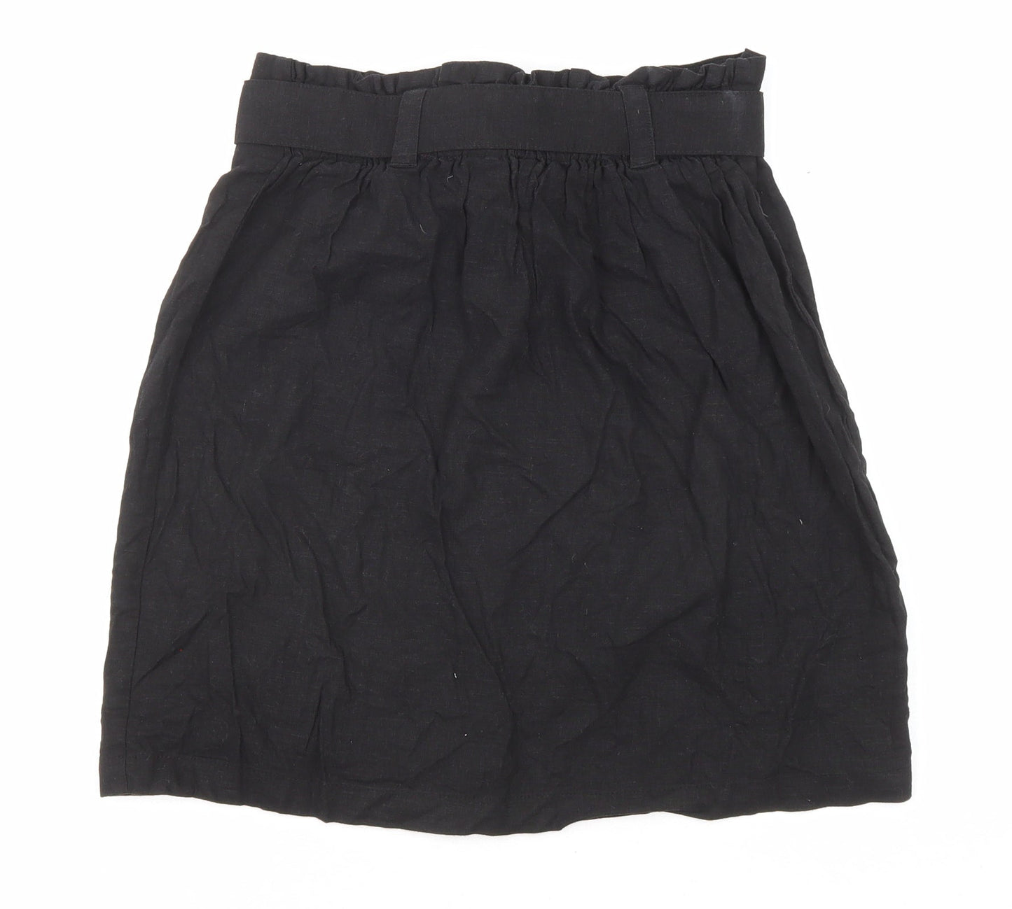 New Look Womens Black Linen A-Line Skirt Size 8 Button - Belt included