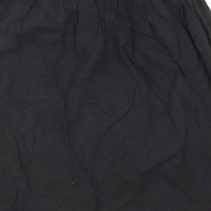 New Look Womens Black Linen A-Line Skirt Size 8 Button - Belt included