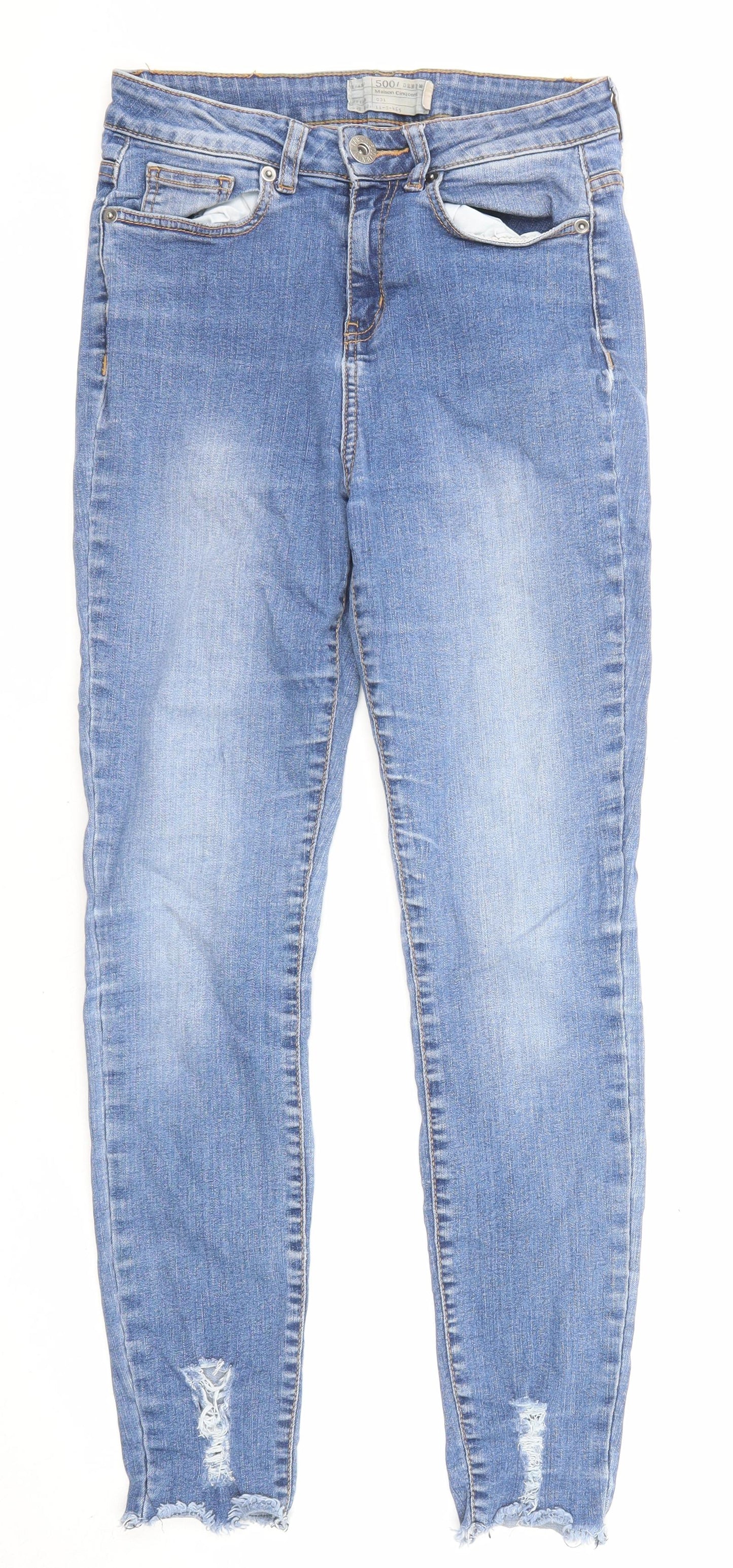 Maison Cinqcent Womens Blue Cotton Skinny Jeans Size 10 L27 in Regular Zip - Raw Hem