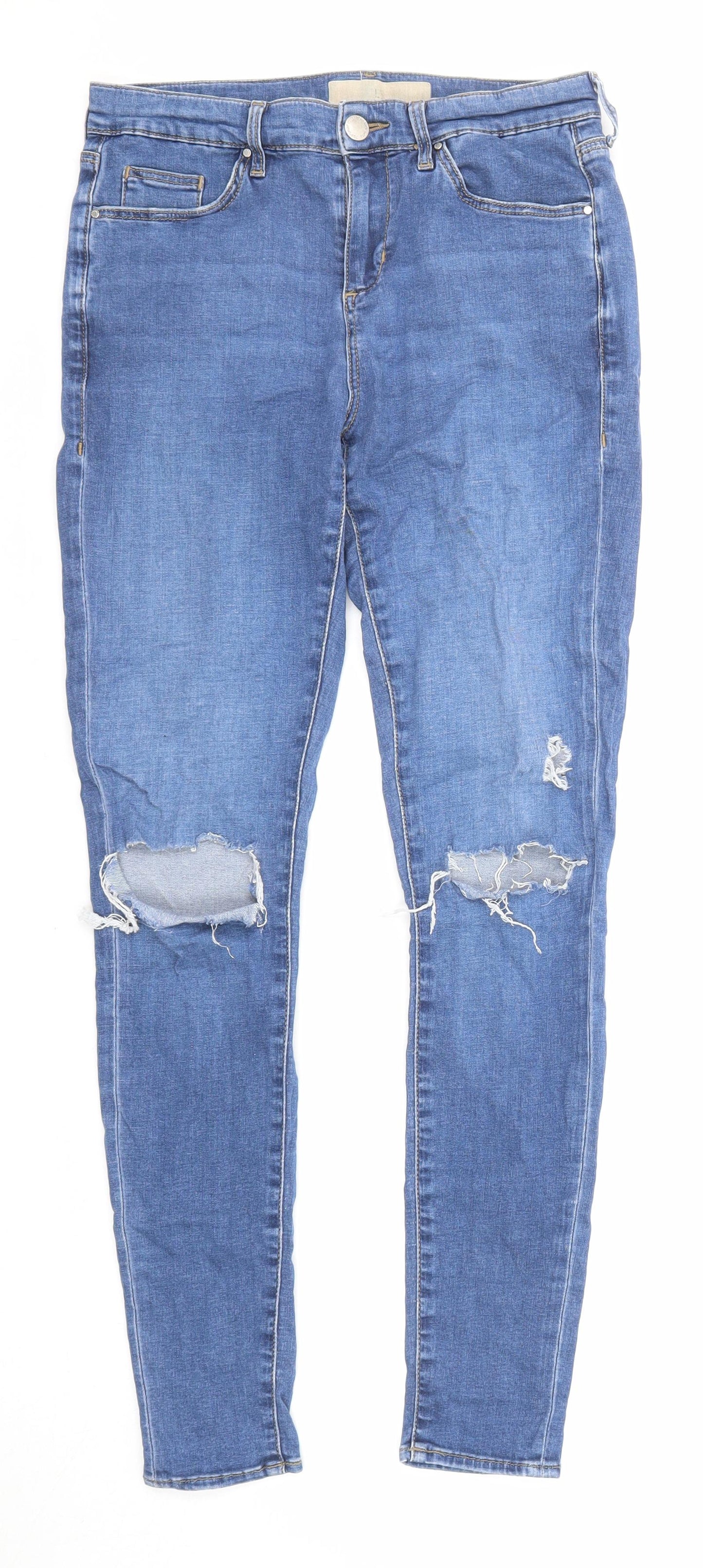 Topshop Womens Blue Cotton Skinny Jeans Size 28 in L32 in Regular Zip