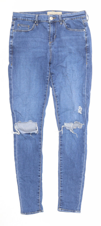Topshop Womens Blue Cotton Skinny Jeans Size 28 in L32 in Regular Zip