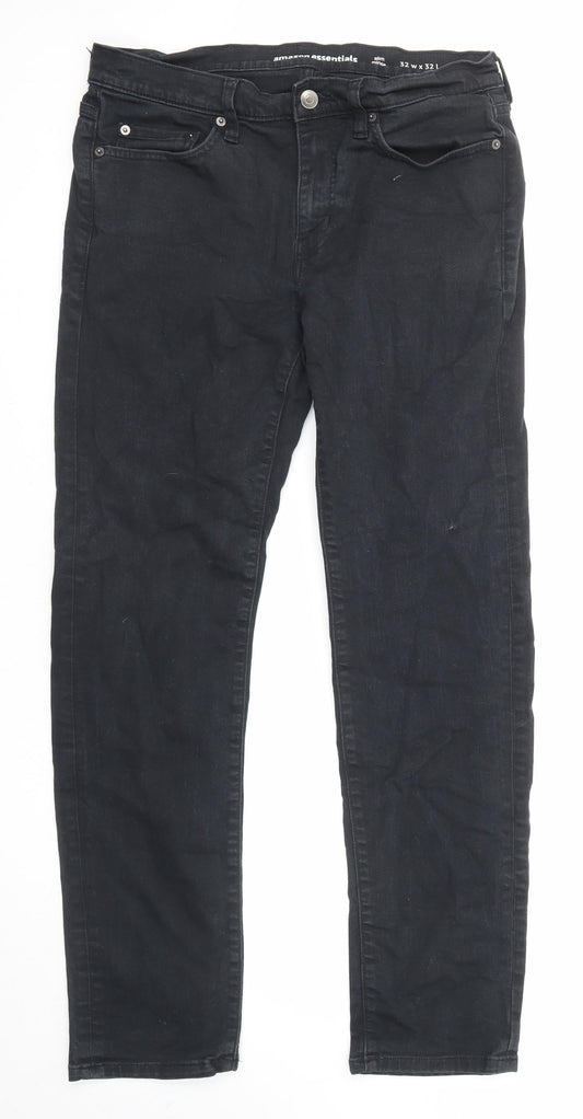 Amazon Mens Black Cotton Straight Jeans Size 32 in L32 in Regular Zip