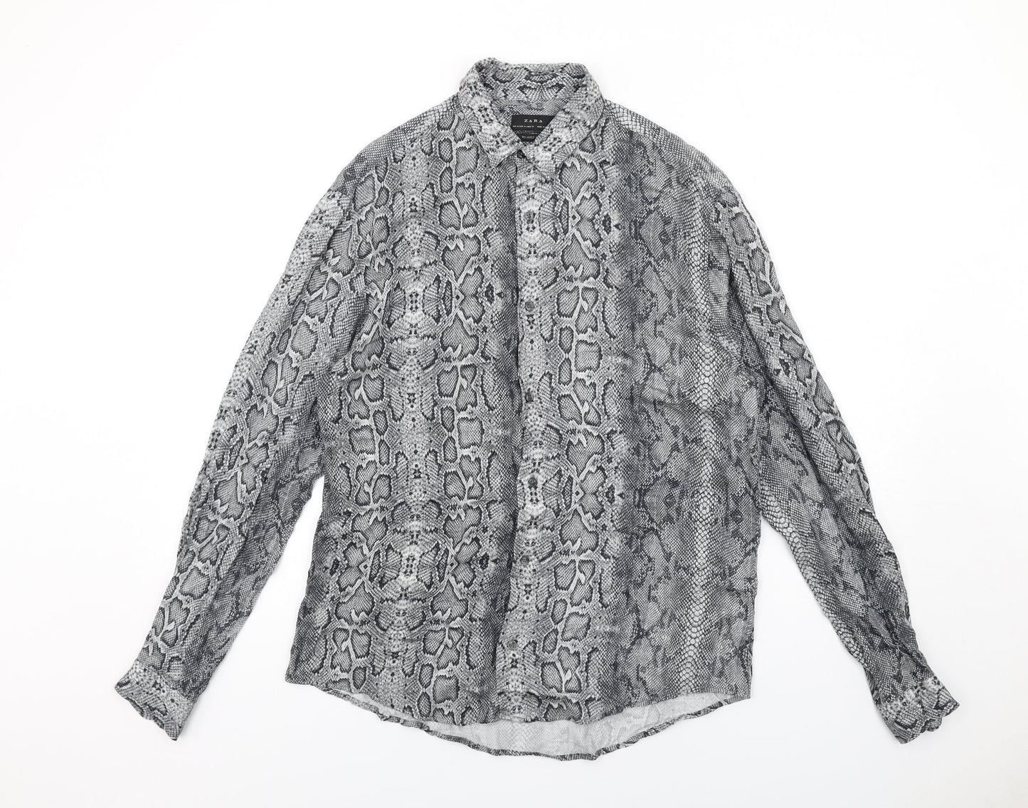 Womens UK Size M Zara Grey Basic Button-Up