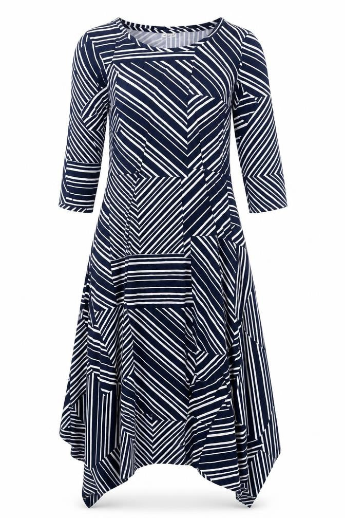 Damart Womens Blue Geometric Viscose Trapeze & Swing Size 10 Round Neck Pullover