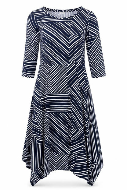 Damart Womens Blue Geometric Viscose Trapeze & Swing Size 10 Round Neck Pullover
