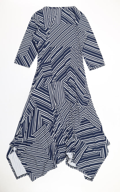 Damart Womens Blue Geometric Viscose Trapeze & Swing Size 10 Round Neck Pullover