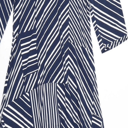Damart Womens Blue Geometric Viscose Trapeze & Swing Size 10 Round Neck Pullover